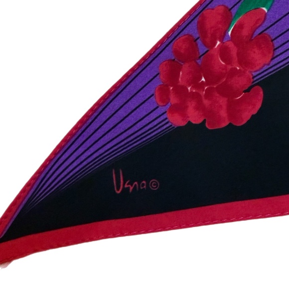 Vintage Vera Long Floral Scarf – Purple, Black & Red Flowers – 7” x 62” - Picture 7 of 7